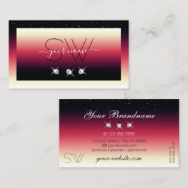 黒い赤の白のグラデーションきらめくダイヤモンドのモノグラム 名刺