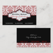 黒い赤の白のダマスクインテリア名刺 名刺 (正面/裏面)