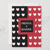 黒い赤の白のハートパターモダンン結婚ズ 招待状 (正面)