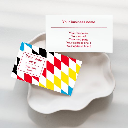 黒い赤の黄色と青のバイエルンのダイヤモンドパターン 名刺