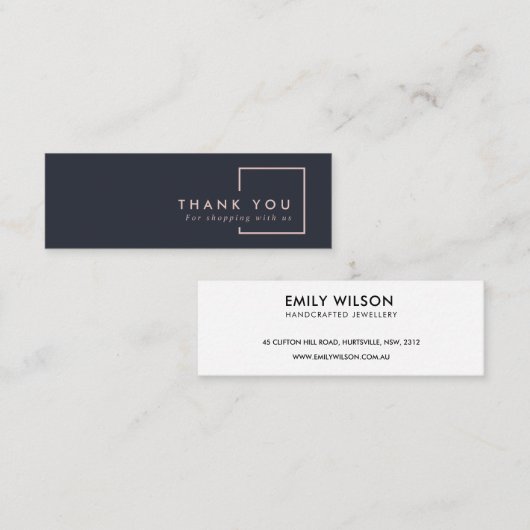 黒い赤面の長ミニマル方形ありがとうショッピング スキニー名刺 (正面/裏面)