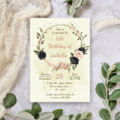 黒い赤面ピンクの花の植物誕生日 招待状