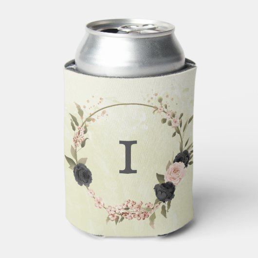 黒い赤面ピンクの花 缶クーラー (缶正面)