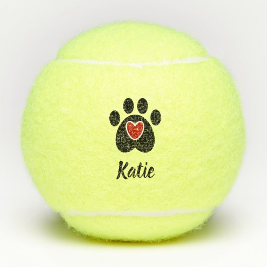 黒い足のプリントおよびハート テニスボール (正面)