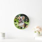 黒い足跡にペットの写真を追加 ラウンド壁時計 (ホーム)