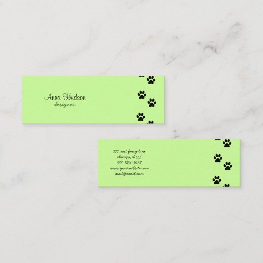黒い足、犬のトリマー、ドッグウォーカー、ペットショップ スキニー名刺 (正面/裏面)