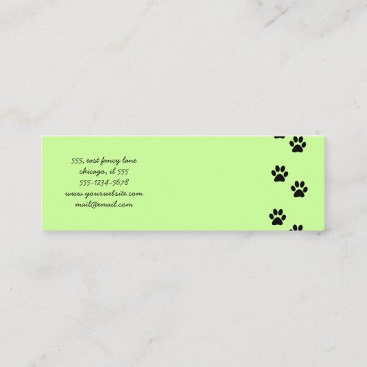 黒い足、犬のトリマー、ドッグウォーカー、ペットショップ スキニー名刺 (裏面)