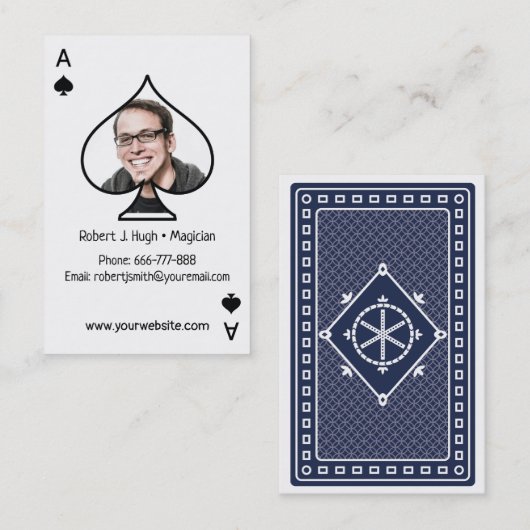 黒い踏鋤エースのトランプのポーカーの写真テンプレート 名刺 (正面/裏面)
