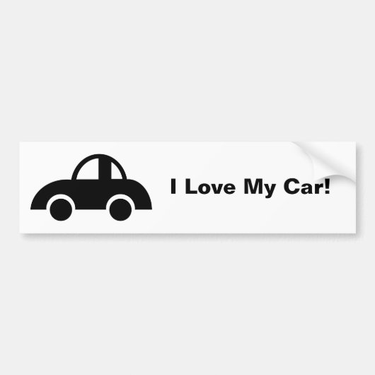 黒い車、私は私の車を愛します! バンパーステッカー (正面)