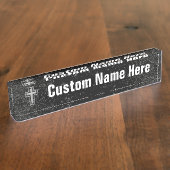 黒い輝きの銀製の調子のキリスト教の十字 デスクネームプレート (側面)