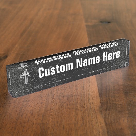 黒い輝きの銀製の調子のキリスト教の十字 デスクネームプレート (側面)