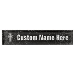 黒い輝きの銀製の調子のキリスト教の十字 デスクネームプレート