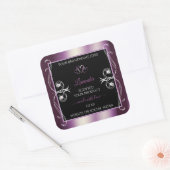 黒い輝く紫のハートデコール製品ラベル スクエアシール (封筒)