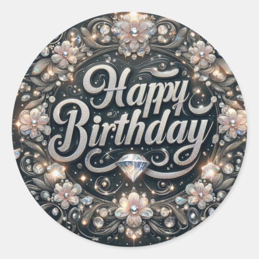 黒い輝く誕生日ステッカー ラウンドシール (正面)