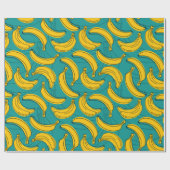 黒い輪郭のシームレスな模様を持つ黄色のバナナ  ラッピングペーパー (フラット)