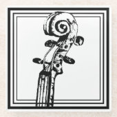 黒い輪郭を持つ白黒のバイオリンの巻物 ガラスコースター (正面)