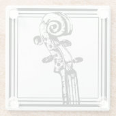 黒い輪郭を持つ白黒のバイオリンの巻物 ガラスコースター (裏面)