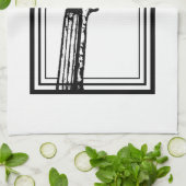 黒い輪郭を持つ白黒のバイオリンの巻物 キッチンタオル (折り畳み)