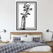 黒い輪郭を持つ白黒のバイオリンの巻物 キャンバスプリント (インサイチュ (寝室))