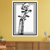 黒い輪郭を持つ白黒のバイオリンの巻物 キャンバスプリント (インサイチュ (リビング))