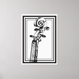 黒い輪郭を持つ白黒のバイオリンの巻物 キャンバスプリント