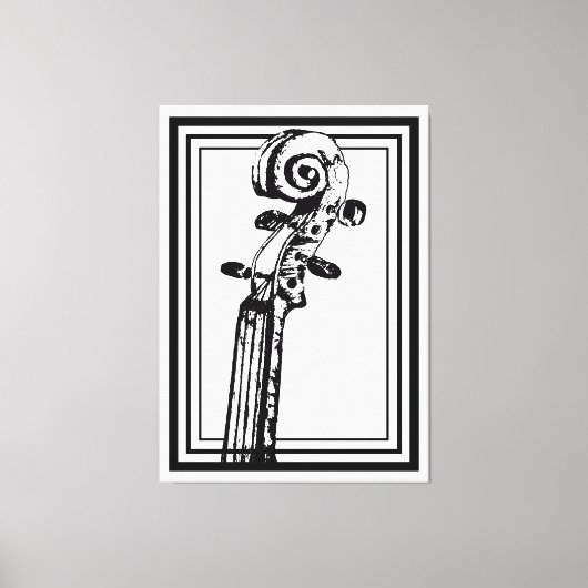 黒い輪郭を持つ白黒のバイオリンの巻物 キャンバスプリント (正面)