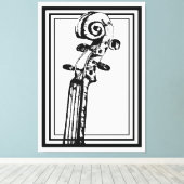 黒い輪郭を持つ白黒のバイオリンの巻物 キャンバスプリント (インサイチュ (ウッドフロア))