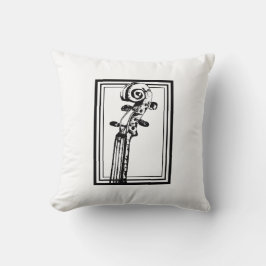 黒い輪郭を持つ白黒のバイオリンの巻物 クッション