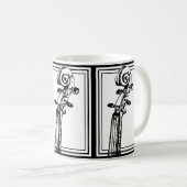 黒い輪郭を持つ白黒のバイオリンの巻物 コーヒーマグカップ (正面右)