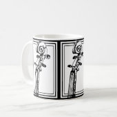 黒い輪郭を持つ白黒のバイオリンの巻物 コーヒーマグカップ (正面左)