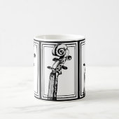 黒い輪郭を持つ白黒のバイオリンの巻物 コーヒーマグカップ (中央)