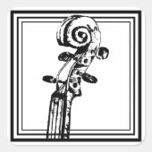 黒い輪郭を持つ白黒のバイオリンの巻物 スクエアシール (正面)