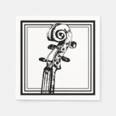 黒い輪郭を持つ白黒のバイオリンの巻物 スタンダードカクテルナプキン (正面)