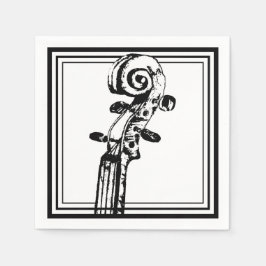 黒い輪郭を持つ白黒のバイオリンの巻物 スタンダードカクテルナプキン