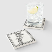 黒い輪郭を持つ白黒のバイオリンの巻物 ストーンコースター (横)