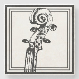 黒い輪郭を持つ白黒のバイオリンの巻物 ストーンコースター