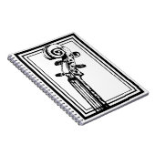 黒い輪郭を持つ白黒のバイオリンの巻物 ノートブック (右側)