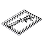 黒い輪郭を持つ白黒のバイオリンの巻物 ノートブック (左側)