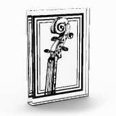 黒い輪郭を持つ白黒のバイオリンの巻物 フォトブロック (左)