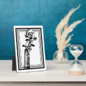 黒い輪郭を持つ白黒のバイオリンの巻物 フォトプラーク (側面)