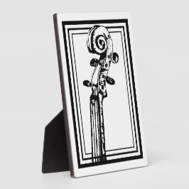 黒い輪郭を持つ白黒のバイオリンの巻物 フォトプラーク