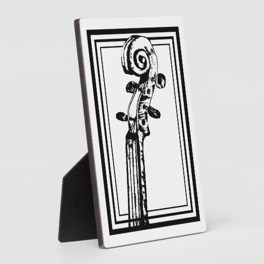 黒い輪郭を持つ白黒のバイオリンの巻物 フォトプラーク (側面)