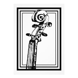黒い輪郭を持つ白黒のバイオリンの巻物 フォトプリント           