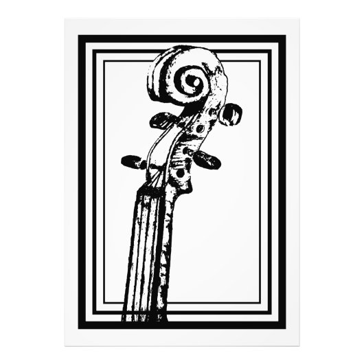黒い輪郭を持つ白黒のバイオリンの巻物 フォトプリント            (正面)