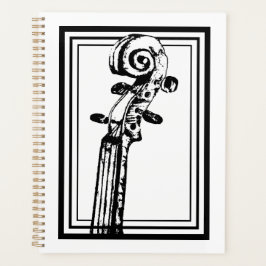 黒い輪郭を持つ白黒のバイオリンの巻物 プランナー手帳
