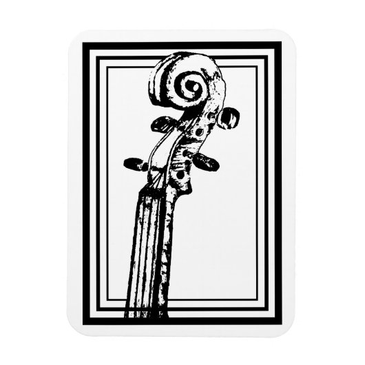 黒い輪郭を持つ白黒のバイオリンの巻物 マグネット (縦)
