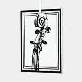 黒い輪郭を持つ白黒のバイオリンの巻物 メタルオーナメント (正面左)