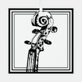 黒い輪郭を持つ白黒のバイオリンの巻物 メタルオーナメント (正面)