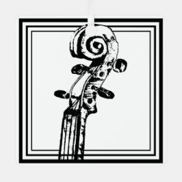 黒い輪郭を持つ白黒のバイオリンの巻物 メタルオーナメント