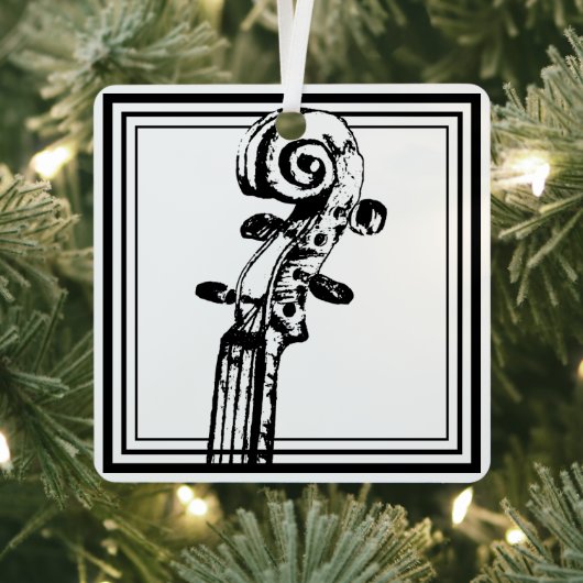 黒い輪郭を持つ白黒のバイオリンの巻物 メタルオーナメント (インサイチュ)